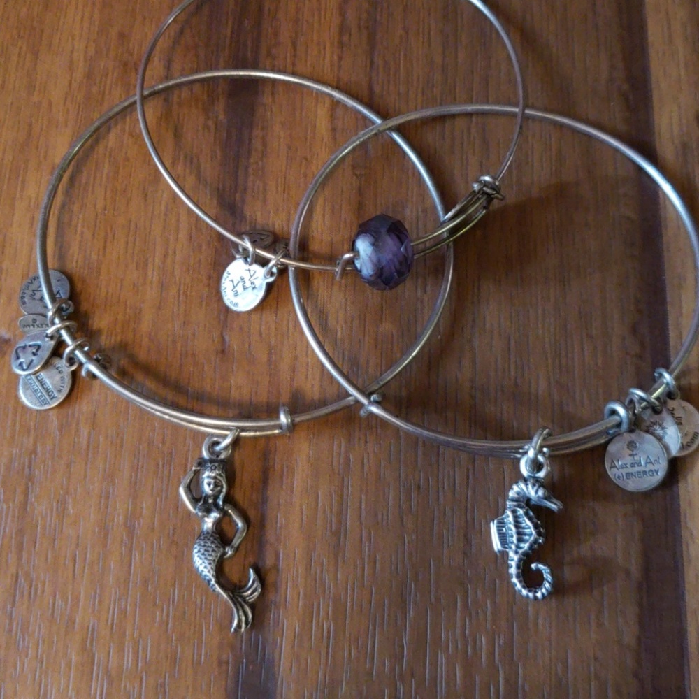 3 Alex and Ani antique silver bracelets
